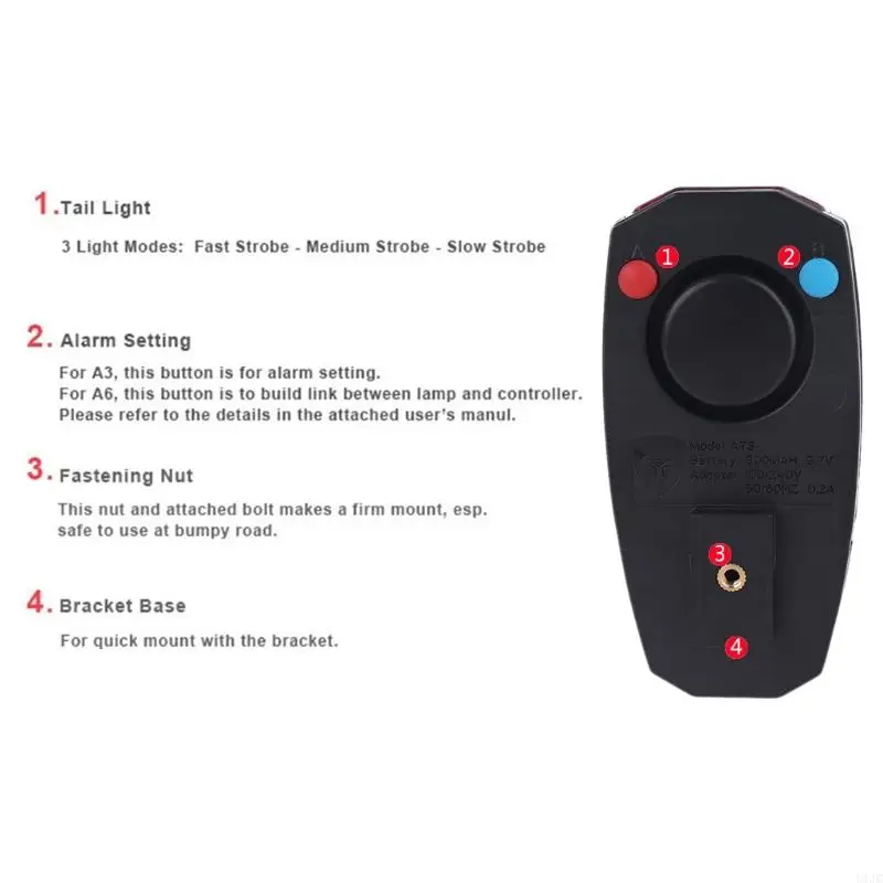 U1JC Rear Light USB Wireless Remote Control Tail Lamp Bike Finder Lantern Horn Warning Anti-theft Alarm