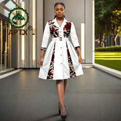 Abito africano da donna Ankara Colletto rovesciato Patchwork Abiti camicia a trapezio con cintura Dashiki Stampa Abito da sposa per feste