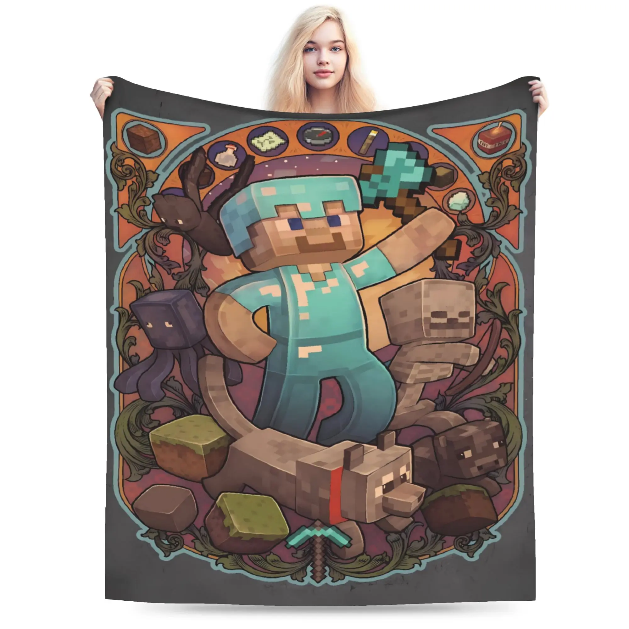 Warm Soft Blanket Travel Game M-Minecrafts Bedding Throws  Flannel Bedspread For Couch Chair Novelty Sofa Bed Cover