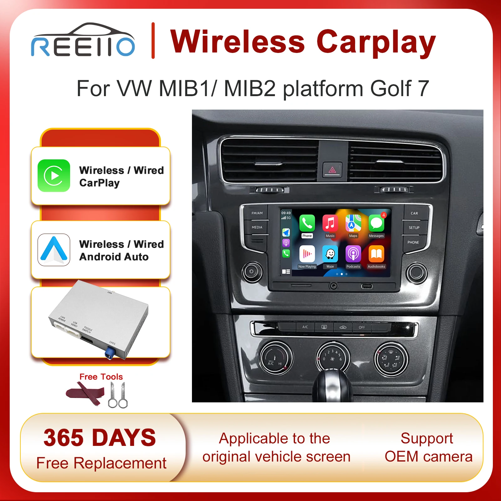

2025 New Wireless Carplay Android Auto For VW Volkswagen Skoda Octavia A5 Golf 7 Polo Passat B8 Mirror Link MIB MIB2