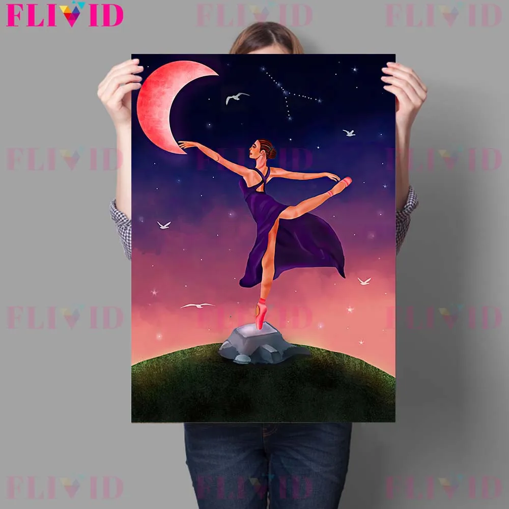 لجنة ساحرة القمر و لونا العثة الرسم على لوحات القماش الجدارية الكرتون القمر السحر فتاة المشارك و طباعة ديكور المنزل #3