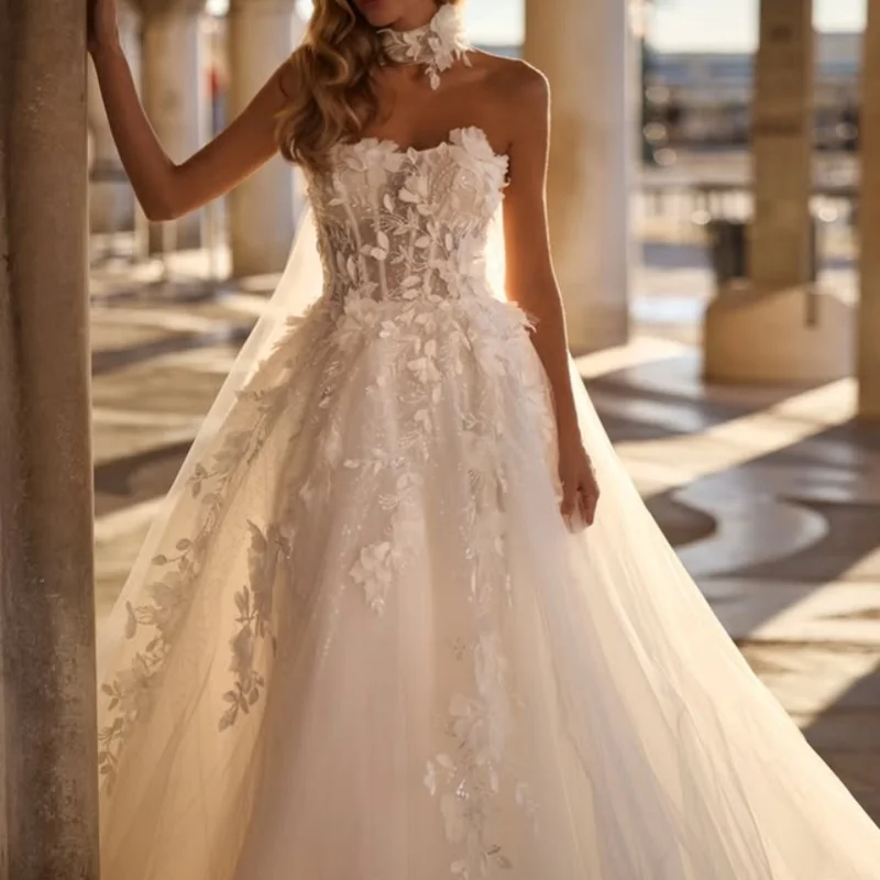 

Свадебные платья «рыбий хвост» цвета слоновой кости, корсет, блестящее кружево, 3D цветочная наклейка, свадебные платья с открытыми плечами, многослойное
