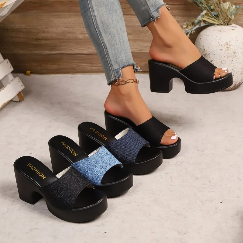 

Women's Slippers Summer Peep Toe High-heeled Sandals Fashion Leisure Beach Slippers for Women Platform Sandals Chaussons Femme