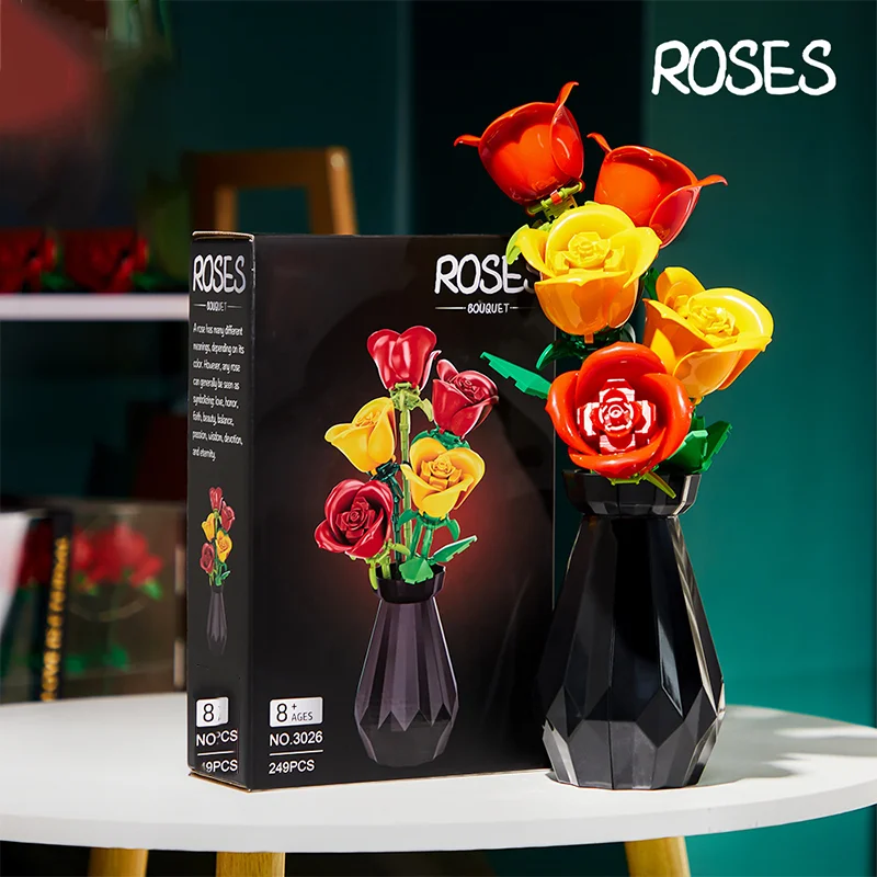 Juego de bloques de construcción modelo de flor de tulipanes rosas, ladrillos de ramo 3D, juguetes DIY para niños, decoración del hogar, regalo del Día de San Valentín para adultos y niñas