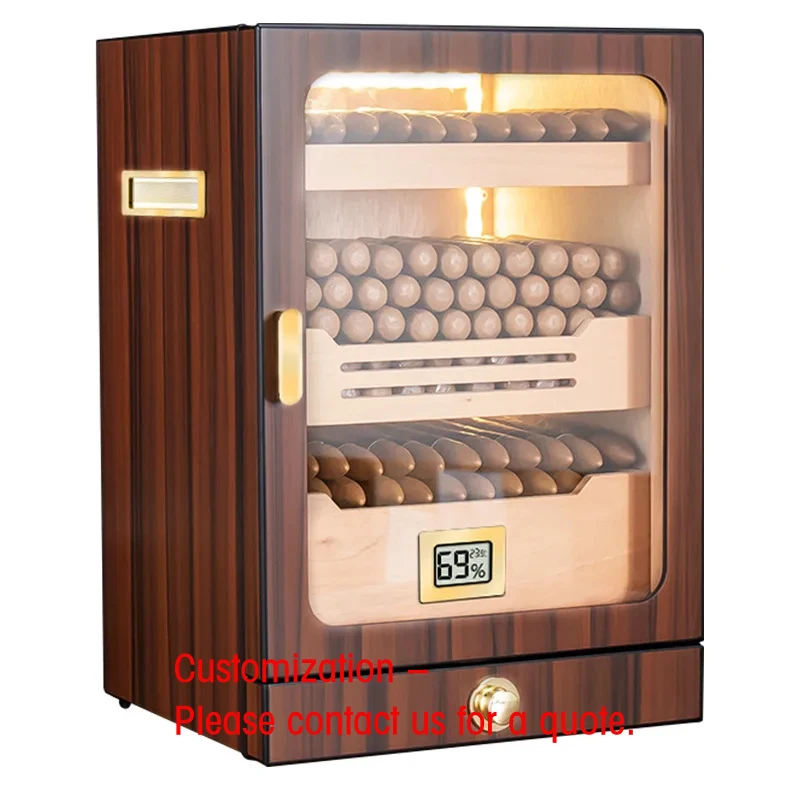 custom.Cuban Cedar Wood Lacquered Cigar Moisturizer Cabinet with LED Light Window Large Capacity Three-Layer Drawer Hum