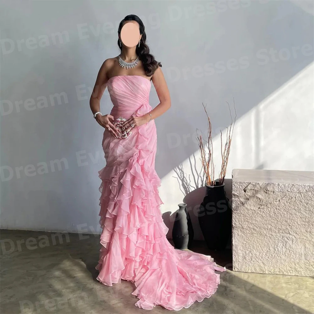

Graceful Mermaid Women's Evening Dresses Customized Vestidos De Fiesta Prom Gowns Strapless Tiered Vestido De Gala Noche Mujer