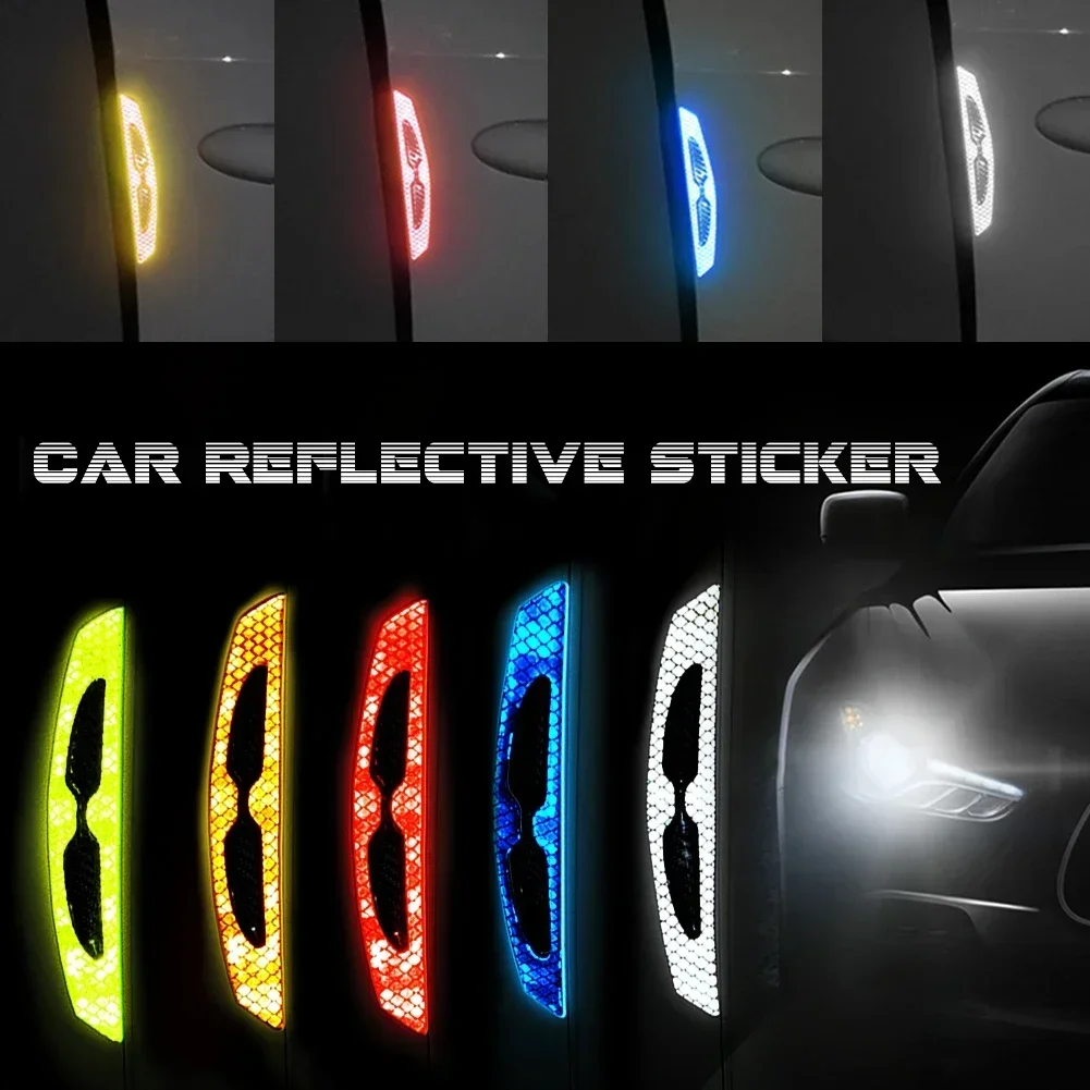 4X Car Door Anti-collision Strip Carbon Fiber Reflective Sticker Bumper Leaf Plate Universal Body Warning Decorative Sticker