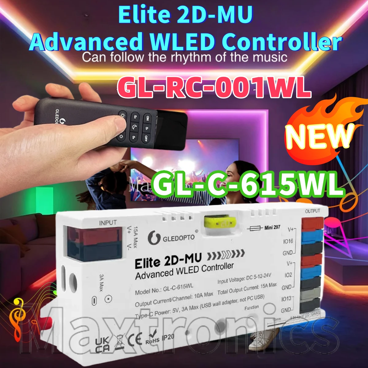 

Контроллер GLEDOPTO WLED WS2811 WS2812 Elite Advanced Dynamic Mic Sound Reactive 20A Предохранитель для SK6812 TM1814 WS2813 WS2815 Strip
