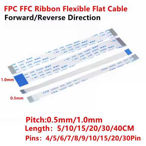 10Pcs 4Pin 5/6/7/8/9/10/15/20/30/40 Pin FFC FPC AWM 20624 80C 60V VW-1 0.5mm 1mm Pitch Flat Flexible Cable 5/10/15/20/25/30/40cm