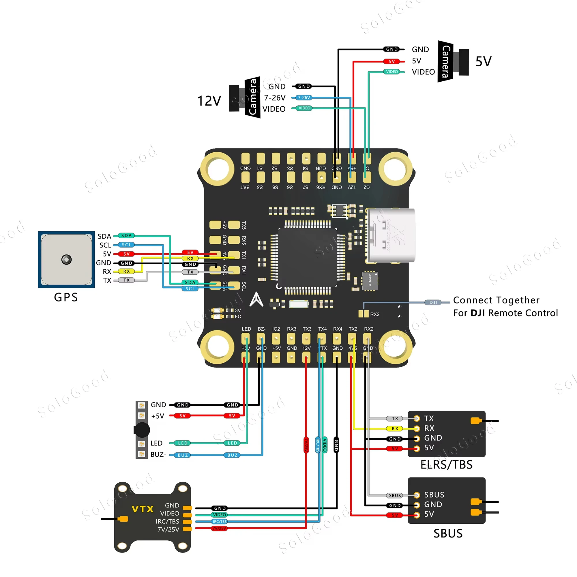 SoloGood 8S F722 60A Stack ICM42688P يدعم كاميرا FPV المزدوجة بطارية 8S 30.5X30.5mm 3-8S لطائرة بدون طيار FPV #4