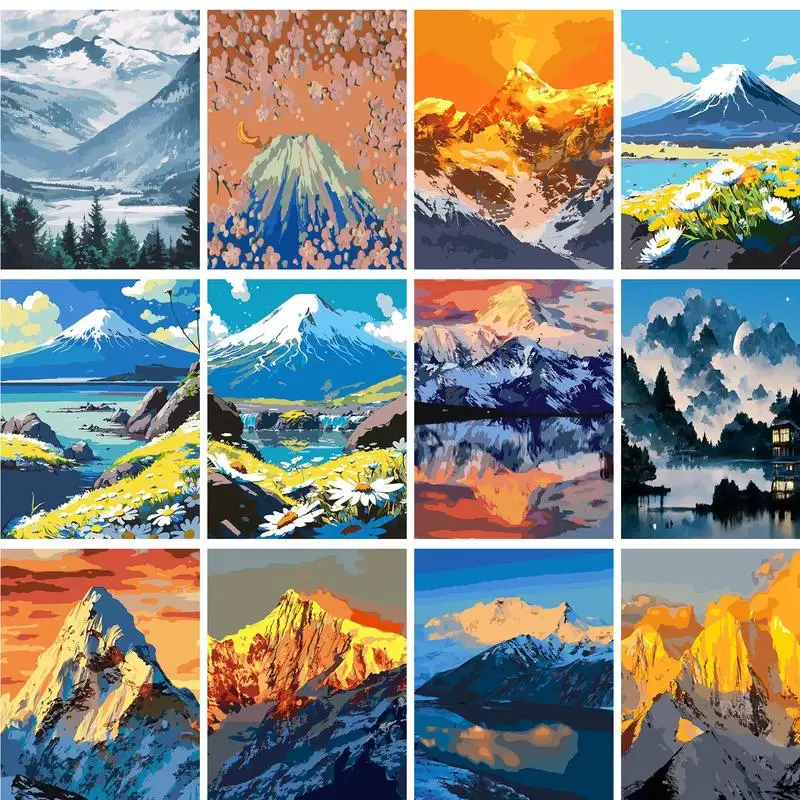 

GATYZTORY 40x50cm Painting By Numbers Handmade Snow Mountain Picture Drawing Paint Kit Adults Crafts Home Decors Landscape