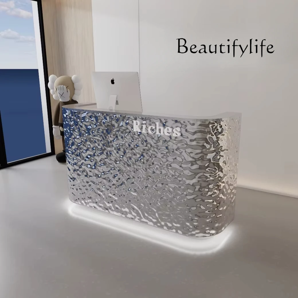 

mesa escritorioStainless steel checkout page curved water ripple bar beauty salon type commercial reception desk