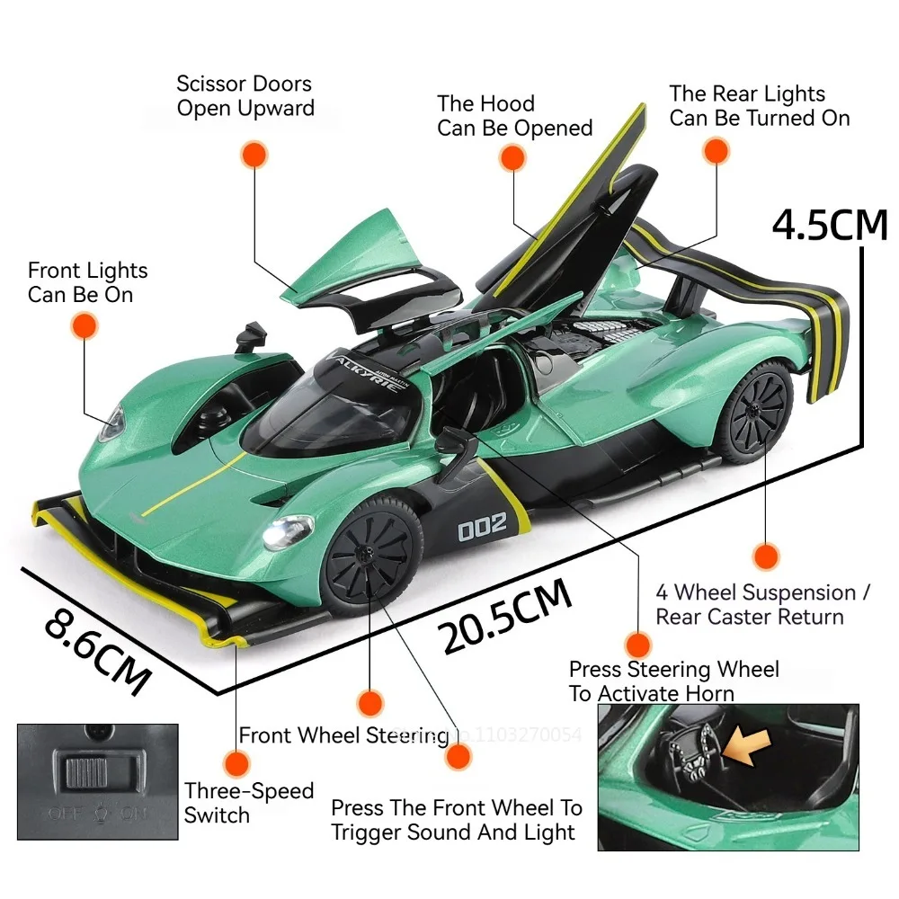 1:24 Valkyrie Pagani Zongta HP Miniature Toys Car Alloy Diecast Model Sound Light Pull Back Doors Opened Sportscar Friend's Gift