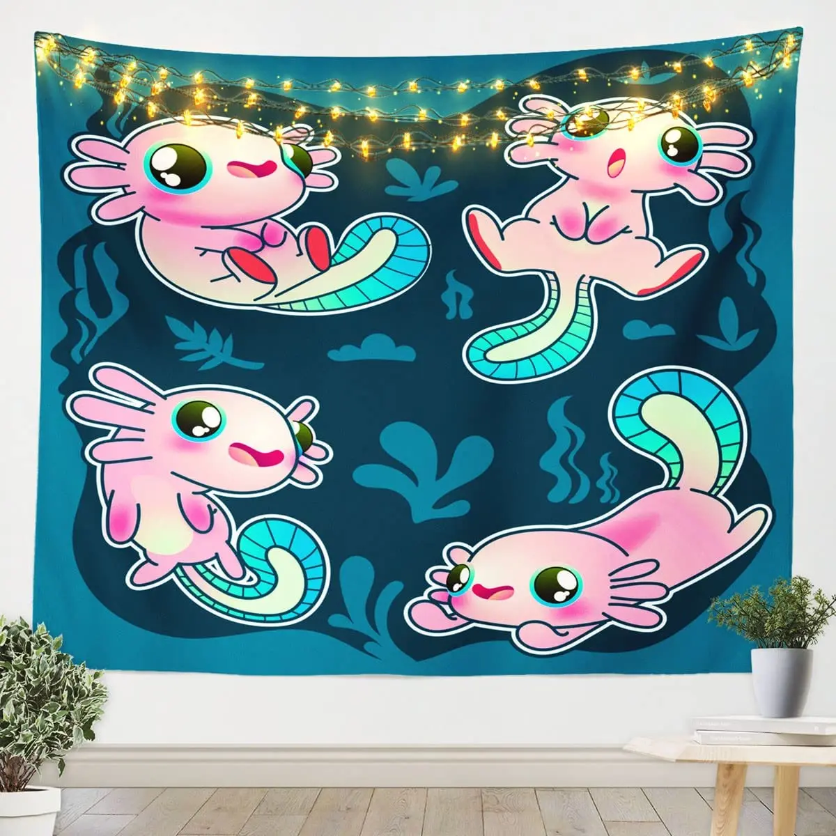 Kawaii Tapestries Axolotl Lovers Tapestry Cartoon Sea Animals Wall Hanging Art Bedroom Aesthetic Funny Tapestry for Living Room