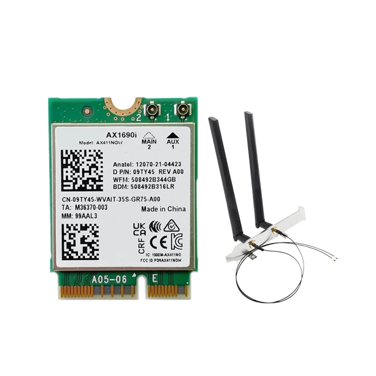 

AX1690I WiFi Card with 2X8DB Antenna AX411 Wi-Fi 6E Speed 2.4 Gbps 802.11Ax 2.4/5/6GHz Bluetooth 5.3 Wireless Module