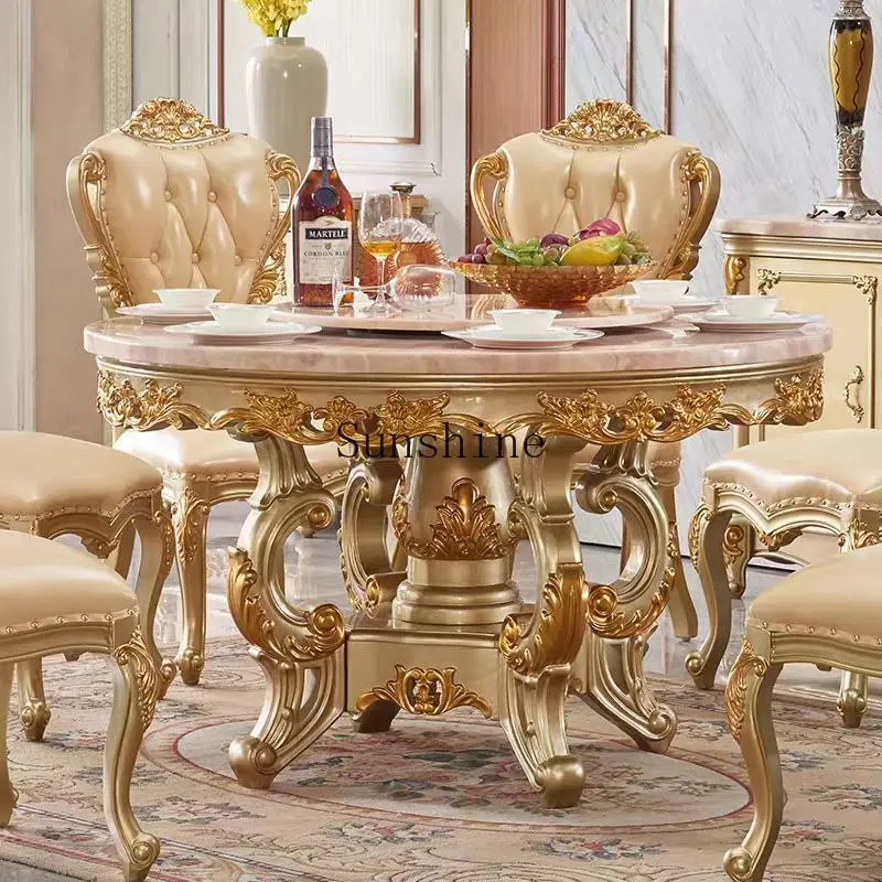 

French dining table and chairs solid wood carving high-end dining table