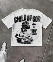 Child Of God Read The Bible Print Cotton T-shirt T-Shirt European American Style Vintage Alphabet Pattern T-Shirt