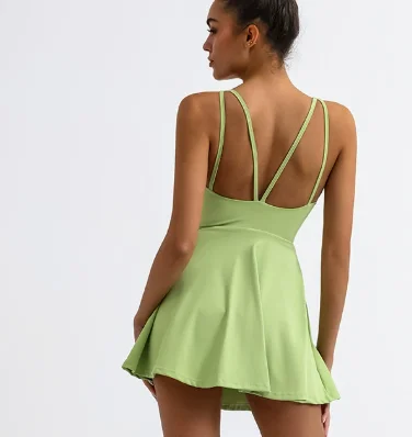 

Женское платье-комбинезон для йоги с мягкими леггинсами, высокая эластичность, быстросохнущее, красивый дизайн спины.