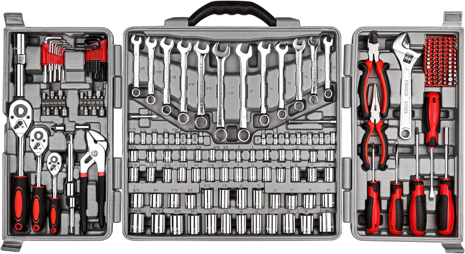 

CARTMAN 205 Piece Ratchet Wrench Tool Set,1/4" & 3/8" & 1/2" Drive with SAE/Metric Sockets Kit in Plastic Toolbox