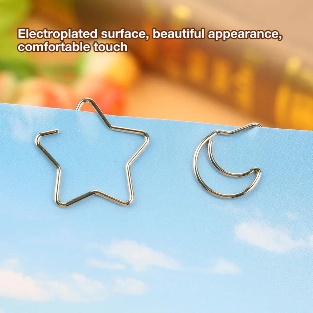10PCS Bookmarks Iron Paper Clips Electroplating Star Moon Memo Clips Gold Bookmark Clips Home Use