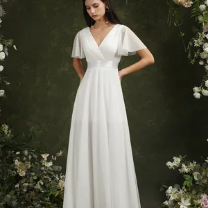 Simple Ivory Women's Honor Dresses 2023 The Short Sleeve Puffer Line with V -Plisada Tulle Tulle Tulle 10 Main Sales Dress Bridesmaid Wedding - №6
