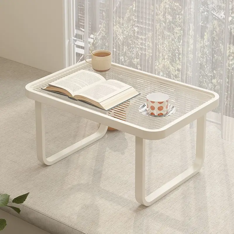 *a forMinimalist Creamy Glass Window Sill Table, Bedroom Tatami Square Low Coffee Table for Home*