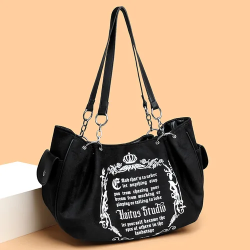 Imagen 1 del producto Bolso de mano gótico Vintage rosa Y2K para mujer, bolso de hombro de viaje con cadena Grunge Retro con letras bordadas de gran capacidad estéticas para mujer