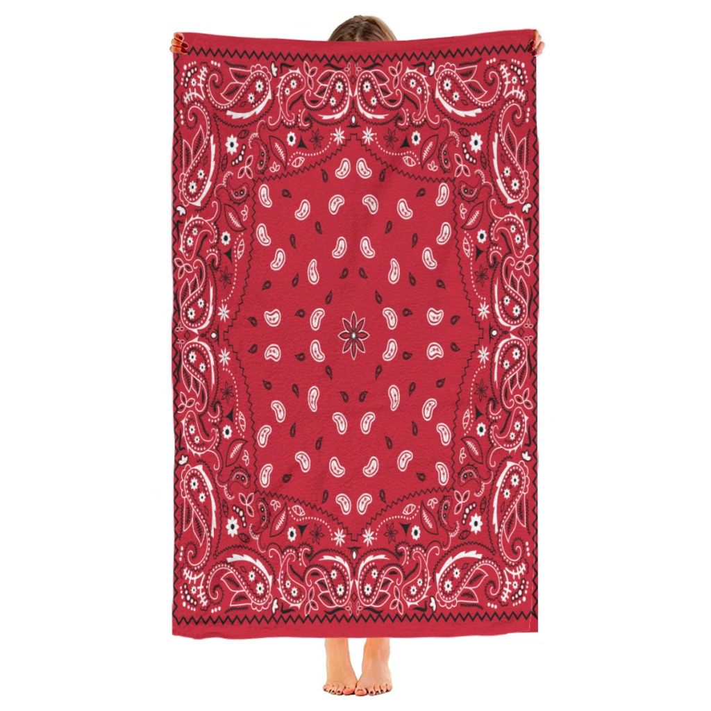 paisley red bandana Beach Towel  Poncho Bathing Towels Cover-ups Quick Dry Sand Free Yoga Spa Gym Pool