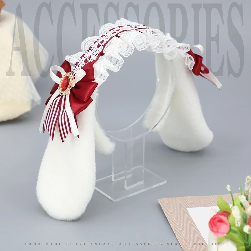 사랑스러운 활 레이스 토끼 귀 머리 장식 일본 로리타 액세서리 카와이 소녀 코스프레 파티 소품 할로윈 프릴 JK KC 머리 장식