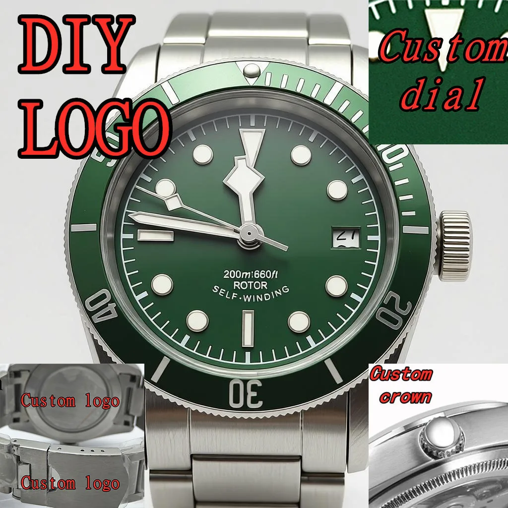 

Customized watches 41mm automatic movement men's watch silver case green luminous mechanical watch