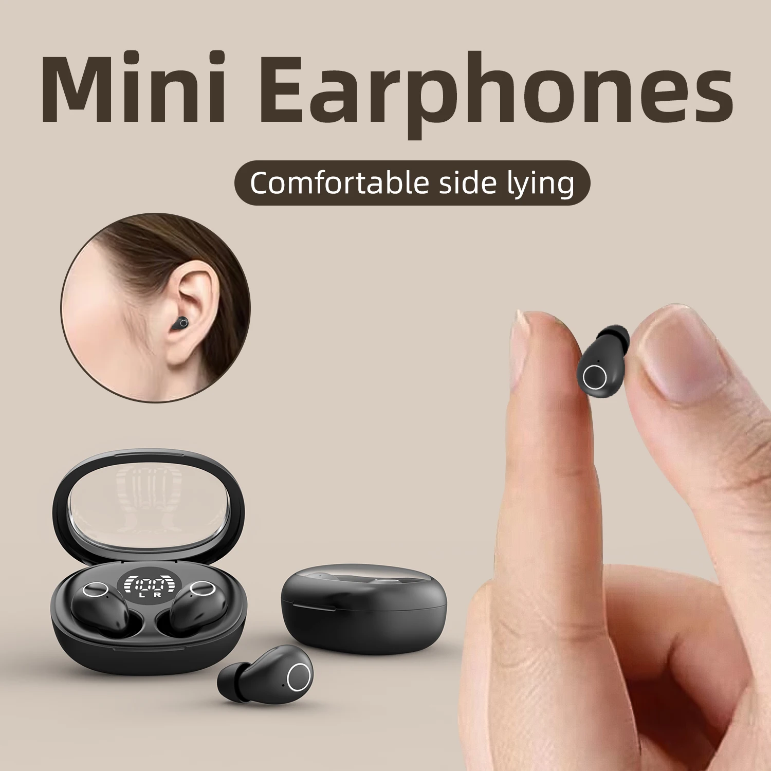 Invisible Sleep Wireless Bluetooth Earphone Headset with Mic，Smallest Tiny Earbuds Hidden Headphones Small Ears Sleep Buds