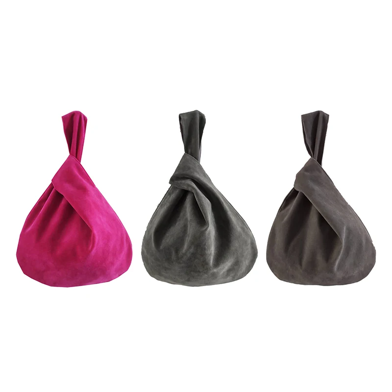 

Original Handbag Soft Velvet Japanese Sle Knot Wristlet Bag Color Deep Purple And k ey Faionable Casual Tote Bag