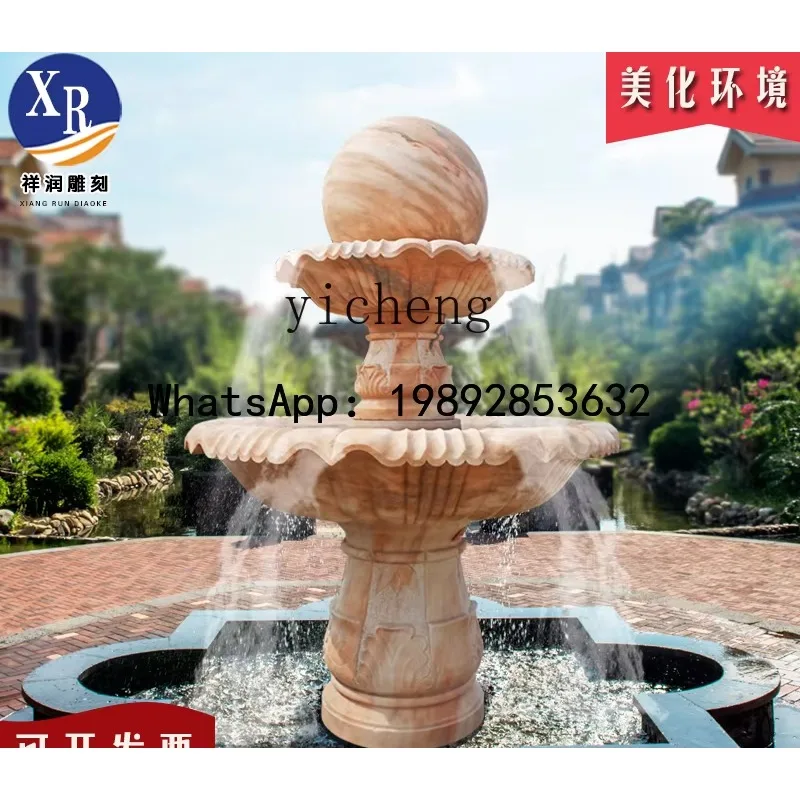 

stone fountain outdoor courtyard marble European feng shui ball flowing water landscape ornament fairy garden