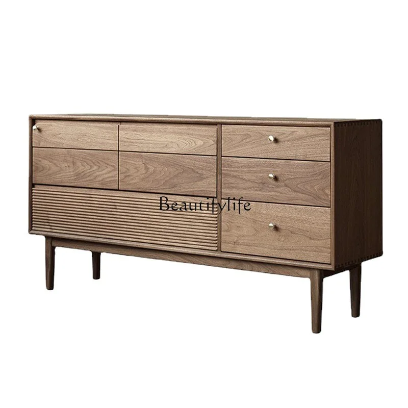 

Nordic simple all-solid wood eight-bucket cabinet North American black walnut bedroom storage furniture low-edge cabinet