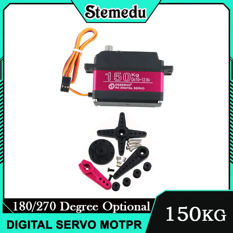 High Torque Digital Servo Motor 150kg Waterproof IP66 Metal Gear 12V 180 270 Degree Programmable 25T Arm for RC Drone Robots
