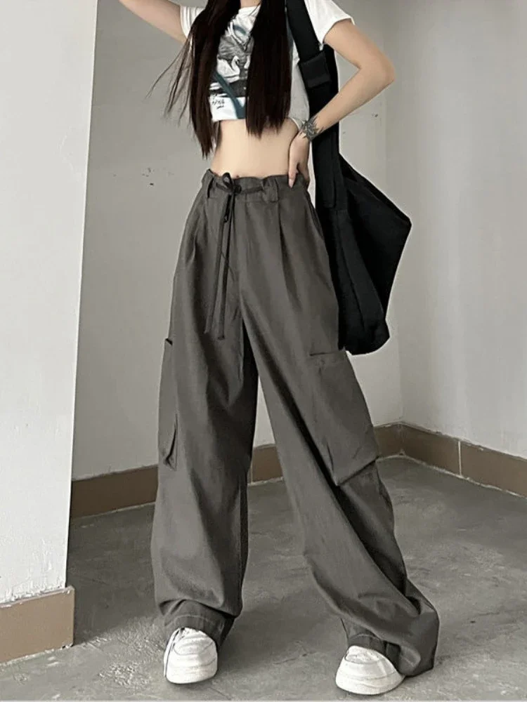 

Street fashion women American retro work trousers straight high waist thin casual trousers ins tide streetwear women