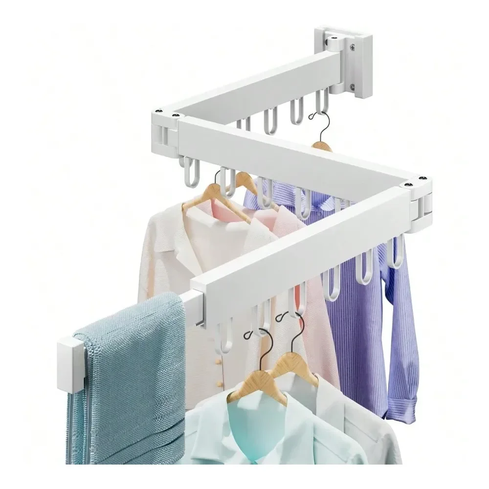 

Drying Rack Wall Mounted, Laundry Drying Rack Collapsible, Foldable Retractablewith 18 Hooks For Indoor Outdoor Use InLaundry R