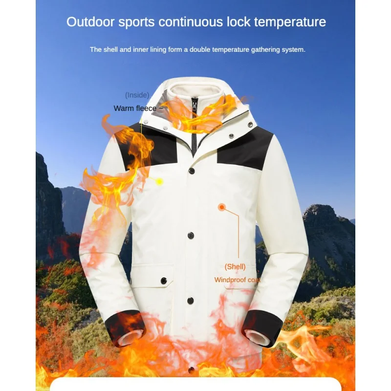 

Outdoor Shell Jacket Men's and Women's Autumn and Winter Three-in-One Detachable Two-Piece Set