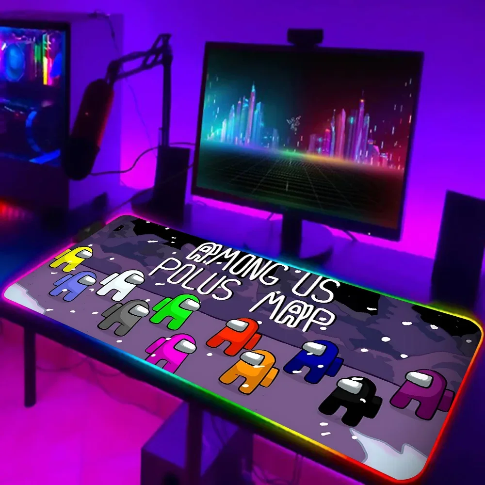 Cartoon Game A-Amongs Anger Eyes RGB Pc Gamer Keyboard Mouse Pad Mousepad LED Glowing Mouse Mats Rubber Gaming Computer Mausepad