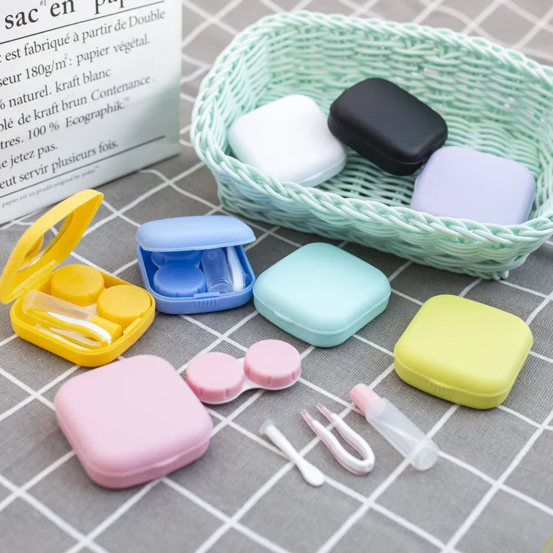 1 Pcs Solid Color Mini Contact Lens Case Easy Carry Make Up Beauty Pupil Storage Box with Mirror Cute Travel Kit Lens Container