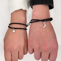 2Pcs Fashion Star Moon Magnetic Pendant Couple Bracelets for Women Handmade Rope Chain Bracelet Friendship Minimalist Jewelry