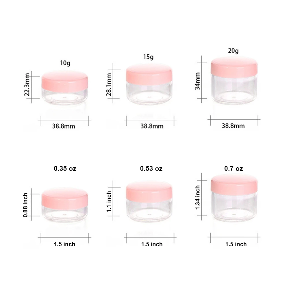 100Pcs/Lot 10g 15g 20g Refillable Bottle Containers Custom Logo Storage Makeup Cream Nail Art Portable Plastic Jar Pot with Lid