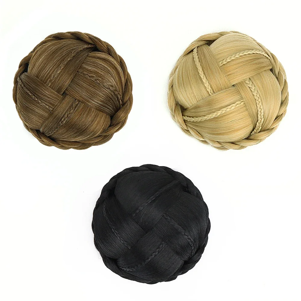 ACAG Braided Chignon Bun Cover Clip In Blonde Black Synthetic Hair Extension for Women Heat Resistant Fiber