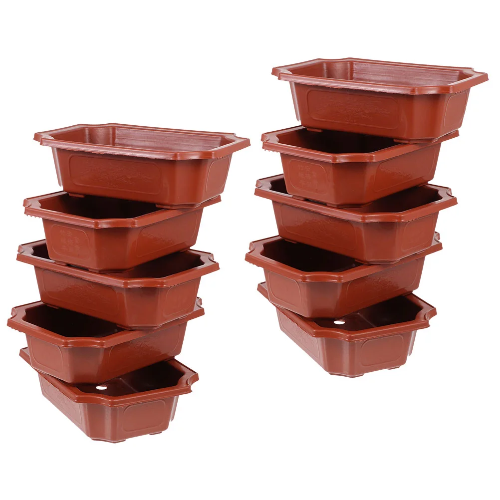 

10 Pcs Bonsai Pot Tree Indoor Plant Gardening Accessory Rectangular Flowerpot Vase Office Household Plastic Planting Large