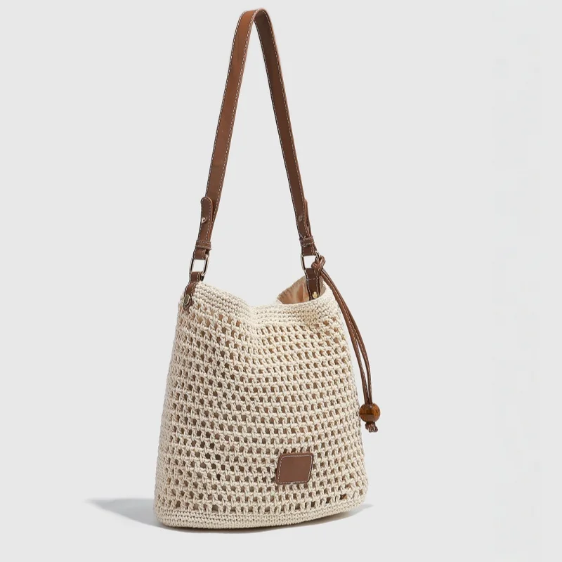 

VGOOCI Summer Women's Woven Crochet Tote Bag Lightweight Cotton Linen Boho Hollow out Shoulder Beach Vacation knitted Bag