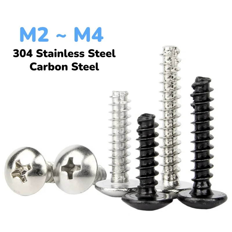 304 Stainless Steel/Carbon Steel M2 ~ M4 Phillips Recessed Truss Head Self-tapping Screw Round Head Mushroom Screws
