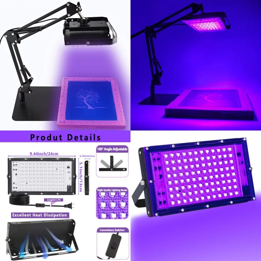 

60W UV LED Exposure Unit for Screen Printing, Screen Print Light with Retractable and Adjustable Stand for Burning Screens, Cya