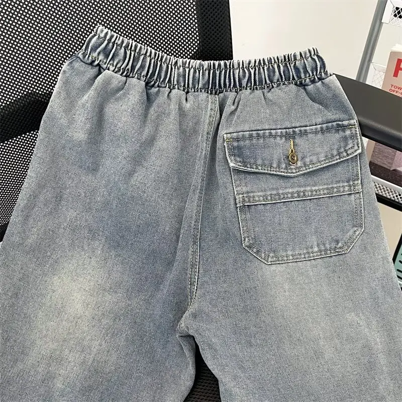 아메리칸 스타일 플리츠 청바지 남성 봄 얇은 하이 스트리트 루즈 스트레이트 바지 젊은 활력 통기성 캐주얼 카고 바지