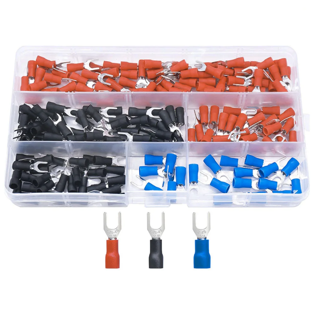 

200шт 22-16/16-14 AWG # 8-изолированный вилочный разъем для проводов U-типа, электрические обжимные лопаточные клеммы, набор разъемов