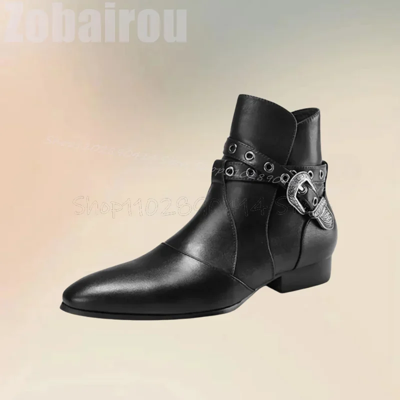 

Buckle Decor Black Belt Fastener Chelsea Boots Fashion Slip On Men Boots Luxurious Handmade Party Banquet Office Men Dress Shoes